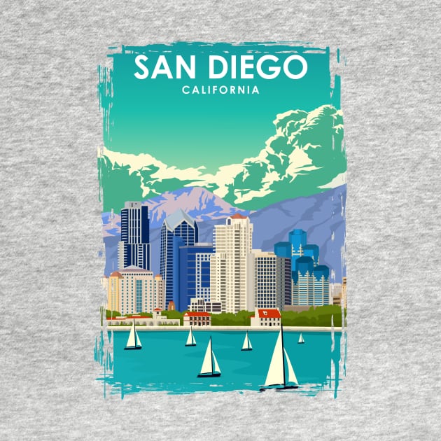 San Diego California Vintage Minimal Travel Poster by jornvanhezik